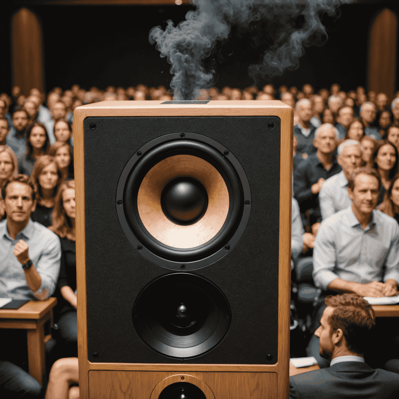 A split image showing a speaker captivating the audience with an engaging opening on one side, and leaving a lasting impression with a powerful conclusion on the other.
